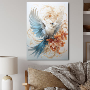 Majestic White Bird On Flower Branch - Bird Home Decor Art